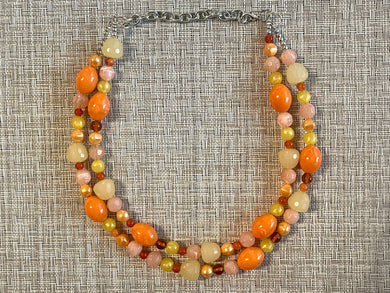 Bright Chunky Orange Statement Necklace, Big beaded jewelry, Double Strand Statement Necklace, Bib necklace peach yellow bridesmaid wedding