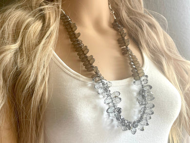 Long Gray Flutter jewelry, Statement necklace, gray long statement jewelry, chunky layering necklace, smoke gray jewelry acrylic beaded