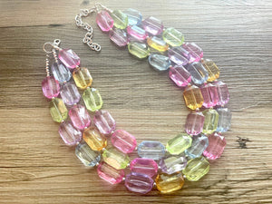 Tropical Pastel Pastry Beaded Necklace, Colorful Jewelry Chunky statement necklace resin beaded necklace jewelry pink blue purple green