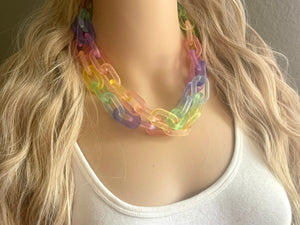 Long Acrylic necklace, pastel rainbow creamy linking acetate necklace, chain necklace, statement necklace jewelry, rainbow chunky chain