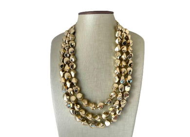 Gold Royale chunky statement necklace, big beaded jewelry, gifts for women bib jewelry Multi-Strand Nugget metallic resin gold painted