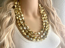 Load image into Gallery viewer, Gold Royale chunky statement necklace, big beaded jewelry, gifts for women bib jewelry Multi-Strand Nugget metallic resin gold painted