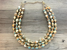 Load image into Gallery viewer, Gold Royale chunky statement necklace, big beaded jewelry, gifts for women bib jewelry Multi-Strand Nugget metallic resin gold painted