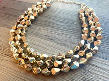 Load image into Gallery viewer, Gold Royale chunky statement necklace, big beaded jewelry, gifts for women bib jewelry Multi-Strand Nugget metallic resin gold painted