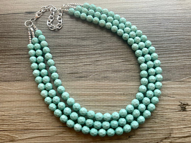 Mint Green Statement Necklace Set, Green jewelry mint green bib chunky necklace, light green necklace, earrings set green beaded jewelry