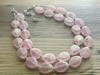 Blush Pink Double Strand Big Beaded Statement Necklace, baby pink Jewelry, pink beaded necklace, pink beaded necklace, bridesmaid necklace