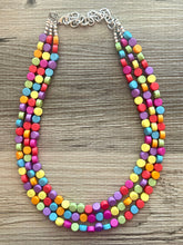 Load image into Gallery viewer, Razzle Dazzle Rainbow Beaded Necklace, Colorful Jewelry Chunky statement necklace, beaded necklace jewelry pride confetti