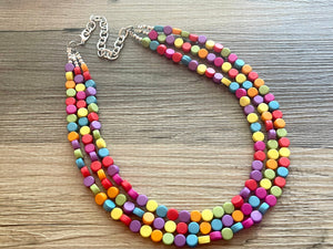 Razzle Dazzle Rainbow Beaded Necklace, Colorful Jewelry Chunky statement necklace, beaded necklace jewelry pride confetti