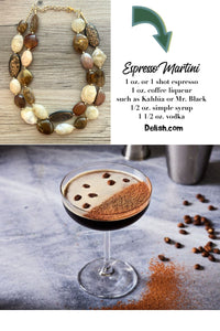 Espresso Martini double strand OOAK statement Necklace, Brown tan coffee champagne Beaded Necklace, summer silver jewelry