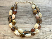 Load image into Gallery viewer, Espresso Martini double strand OOAK statement Necklace, Brown tan coffee champagne Beaded Necklace, summer silver jewelry