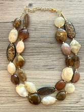 Load image into Gallery viewer, Espresso Martini double strand OOAK statement Necklace, Brown tan coffee champagne Beaded Necklace, summer silver jewelry