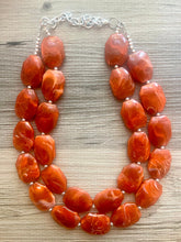 Load image into Gallery viewer, Ginger Orange Chunky Statement Necklace, Big beaded jewelry, Double Strand Statement Necklace, Bib necklace orange bridesmaid wedding silver