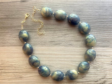 Load image into Gallery viewer, Dark Blue GLITTER Gold Statement Necklace Jewelry Set, Chunky Jewelry Big Beaded Single Strand Necklace, blue Necklace navy blue Jewelry Set