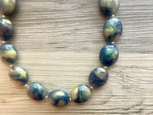 Load image into Gallery viewer, Dark Blue GLITTER Gold Statement Necklace Jewelry Set, Chunky Jewelry Big Beaded Single Strand Necklace, blue Necklace navy blue Jewelry Set