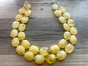 Marigold Double Strand Statement Necklace,  Chunky yellow Oval Beaded Bib Jewelry earrings, yellow jewelry set, marigold gold jewelry