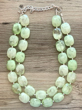 Load image into Gallery viewer, Lime Green Double Strand Statement Necklace, Chunky Mint Oval Beaded Bib Jewelry earrings, green jewelry set, light green jewelry