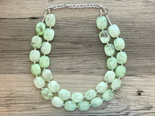 Load image into Gallery viewer, Lime Green Double Strand Statement Necklace, Chunky Mint Oval Beaded Bib Jewelry earrings, green jewelry set, light green jewelry