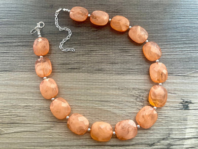 Orange Chunky Statement jewelry set, Big bib beaded jewelry, Single Strand Statement Necklace earrings, Clementine bridesmaid wedding