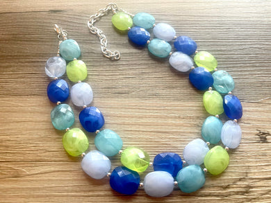 Blue + Green Chunky Statement Necklace, Big beaded jewelry, single Strand Statement Necklace, Bib necklace mint lime green bridesmaid