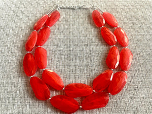 Big Bead red Necklace, Double Strand Statement Jewelry, deep red Chunky bib bridesmaid everyday bubble jewelry red stone