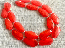 Load image into Gallery viewer, Big Bead red Necklace, Double Strand Statement Jewelry, deep red Chunky bib bridesmaid everyday bubble jewelry red stone