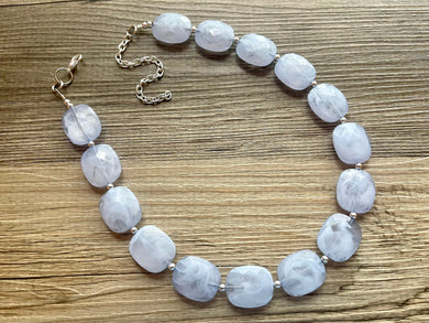 Sky Blue Single Strand Statement Necklace,  Chunky Periwinkle Oval Beaded Bib Jewelry earrings, blue jewelry set, baby blue jewelry