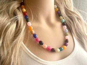 Abbott Elementary Janine Teagues Jelly Bean Rainbow Beaded Necklace, Quinta Brunson Colorful Jewelry, Chunky statement necklace