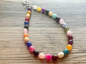 Jelly Bean Rainbow Beaded Necklace, Colorful Jewelry, Chunky statement necklace, rainbow jewelry, rainbow baby confetti, colorful beaded