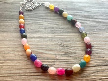 Load image into Gallery viewer, Jelly Bean Rainbow Beaded Necklace, Colorful Jewelry, Chunky statement necklace, rainbow jewelry, rainbow baby confetti, colorful beaded