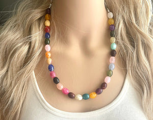 Jelly Bean Rainbow Beaded Necklace, Colorful Jewelry, Chunky statement necklace, rainbow jewelry, rainbow baby confetti, colorful beaded