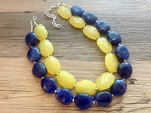 Load image into Gallery viewer, Lemon Yellow &amp; Royal blue Necklace, statement colorful jewelry, big beaded chunky statement necklace, blue necklace, blue yellow jewelry