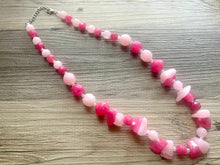 Load image into Gallery viewer, Long Two Tone Pink Chunky Long Statement Necklace, long silver necklace, beaded long necklace, blush pink magenta beaded statement jewelry