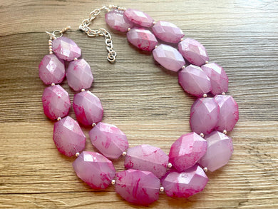 Pink & Lavender Painted Chunky Statement Necklace, Big beaded jewelry, Double Strand Statement Necklace, bib purple necklace, pink jewelry