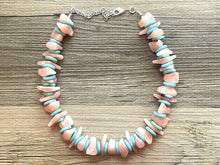 Load image into Gallery viewer, Mountain Sunrise Chunky Statement Necklace, peach beaded necklace, 1 strand thick necklace, big beaded jewelry turquoise blue