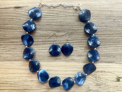 Navy Blue Statement Necklace Jewelry Set, Chunky Jewelry Big Beaded Single Strand Necklace, blue Necklace, dark blue Jewelry Set