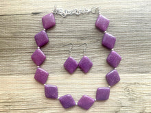Load image into Gallery viewer, Purple Geometric Beaded Necklace, Multi Strand Acrylic Beaded Jewelry, Chunky bib jewelry, dark purple beaded necklace, big bead