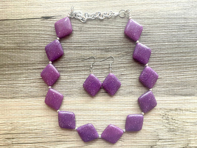 Purple Geometric Beaded Necklace, Multi Strand Acrylic Beaded Jewelry, Chunky bib jewelry, dark purple beaded necklace, big bead