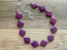 Load image into Gallery viewer, Purple Geometric Beaded Necklace, Multi Strand Acrylic Beaded Jewelry, Chunky bib jewelry, dark purple beaded necklace, big bead