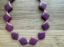 Load image into Gallery viewer, Purple Geometric Beaded Necklace, Multi Strand Acrylic Beaded Jewelry, Chunky bib jewelry, dark purple beaded necklace, big bead