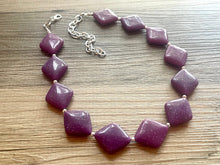 Load image into Gallery viewer, Purple Geometric Beaded Necklace, Multi Strand Acrylic Beaded Jewelry, Chunky bib jewelry, dark purple beaded necklace, big bead