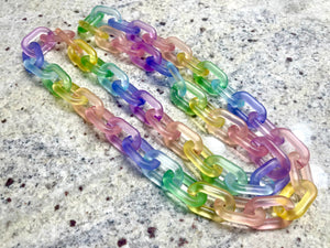 Long Acrylic necklace, pastel rainbow creamy linking acetate necklace, chain necklace, statement necklace jewelry, rainbow chunky chain