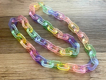 Load image into Gallery viewer, Long Acrylic necklace, pastel rainbow creamy linking acetate necklace, chain necklace, statement necklace jewelry, rainbow chunky chain