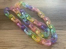 Load image into Gallery viewer, Long Acrylic necklace, pastel rainbow creamy linking acetate necklace, chain necklace, statement necklace jewelry, rainbow chunky chain