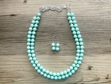 Mint Green Statement Necklace Set, Green jewelry mint green bib chunky necklace, light green necklace, earrings set green beaded jewelry