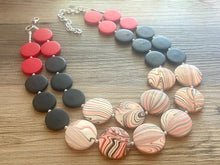 Load image into Gallery viewer, School Spirit Red Soiree Necklace, Triple Strand Statement Jewelry, red and black necklace, red white black beaded jewelry, red jewelry