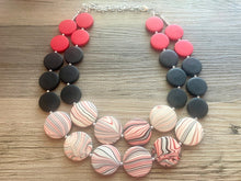 Load image into Gallery viewer, School Spirit Red Soiree Necklace, Triple Strand Statement Jewelry, red and black necklace, red white black beaded jewelry, red jewelry