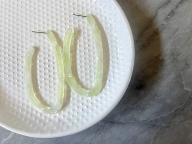 Pale Green + Cream Oblong Geometric Hoop earrings, square earrings, tortoise shell jewelry, hoops acrylic acetate lucite drop earrings