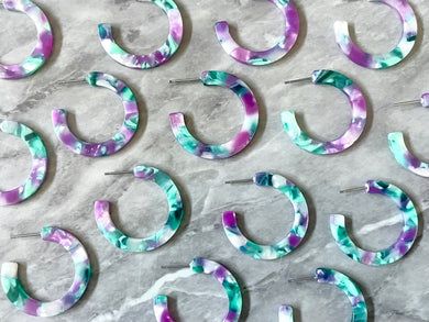 Green & Purple Geometric Hoop earrings, round earrings, tortoise shell jewelry, hoops acrylic acetate lucite drop small neutral jewelry