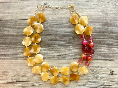 Chunky Fall Statement Necklace, Mustard multi Strand Beaded Jewelry, Orange jewelry, brown necklace, champagne pink necklace