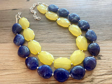 Load image into Gallery viewer, Lemon Yellow &amp; Royal blue Necklace, statement colorful jewelry, big beaded chunky statement necklace, blue necklace, blue yellow jewelry